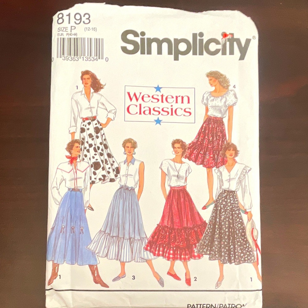 Simplicity 8193 Western Classics Vintage Skirt Sewing Pattern Size 12-16